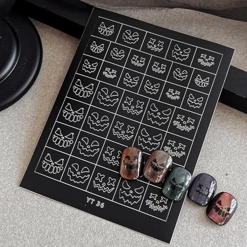Halloween Nail Stickers Set - Spooky Bat Pumpkin Skeleton Designs, Airbrush Stencils for Nail Art, Self-Adhesive Decals, Style 16