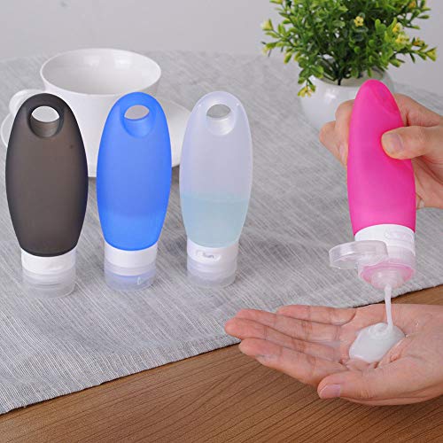 Fullplus 4-Pack Silicone Travel Bottles with Shower Lanyard, 3.3 oz Leak-Proof