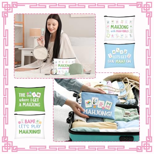 Pastel Mahjong Cosmetic Bags - 9-Piece Makeup Bag Set for Travel