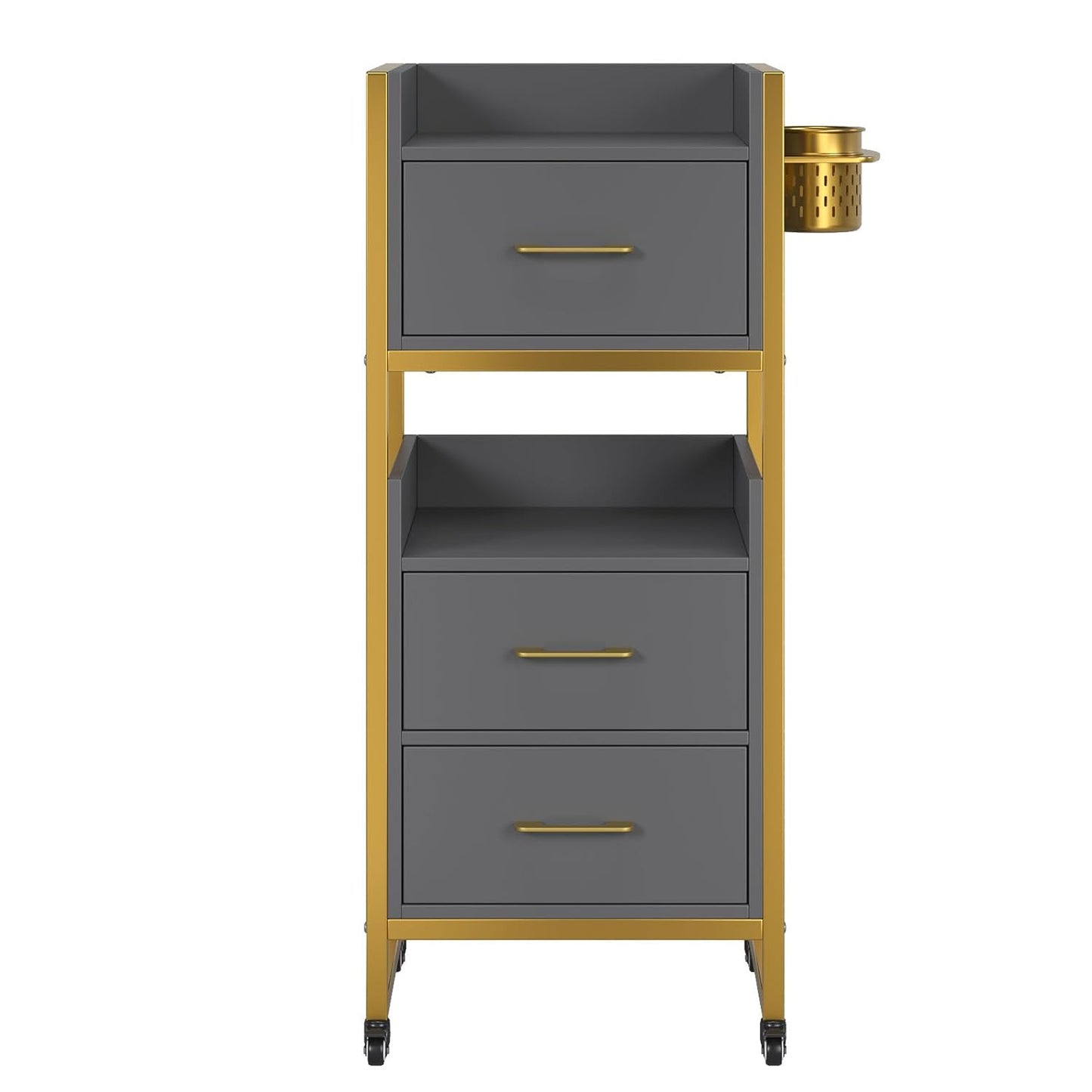 OmySalon Salon Trolley Cart - Mobile Hair Styling Station with 3 Drawers & 2 Shelves | Gray
