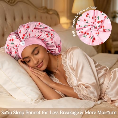 Aileam Long Braid Bonnet for Sleeping - Pink Cherries Samurai Hair Wrap