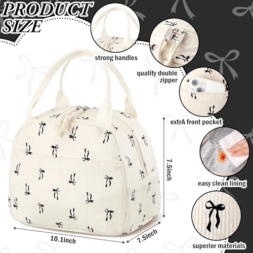 Dansydaisy Black Bow Insulated Lunch Bag - Cute Corduroy Tote