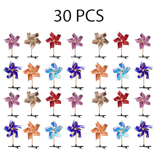 30 Pcs Windmill Alligator Hair Clips - Glitter Sequin Pinwheel Barrettes