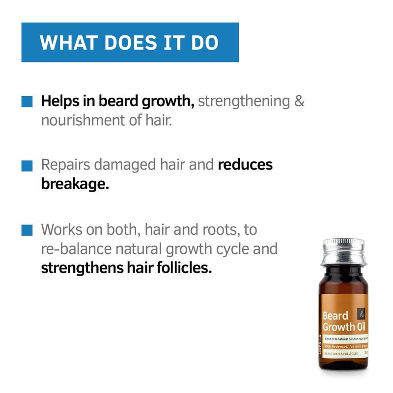 USTRAA Beard Growth Oil - 1.18 Oz - More Beard Growth, With Redensyl, 8 Natural Oils including Jojoba Oil, Vitamin E, Nourishment & Strengthening, No Harmful Chemicals