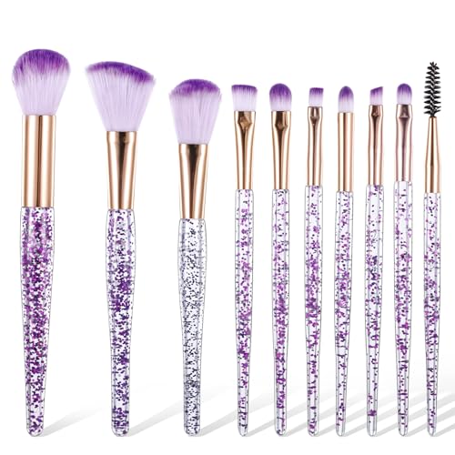 10 PCS Purple Crystal Glitter Makeup Brush Set for Professionals