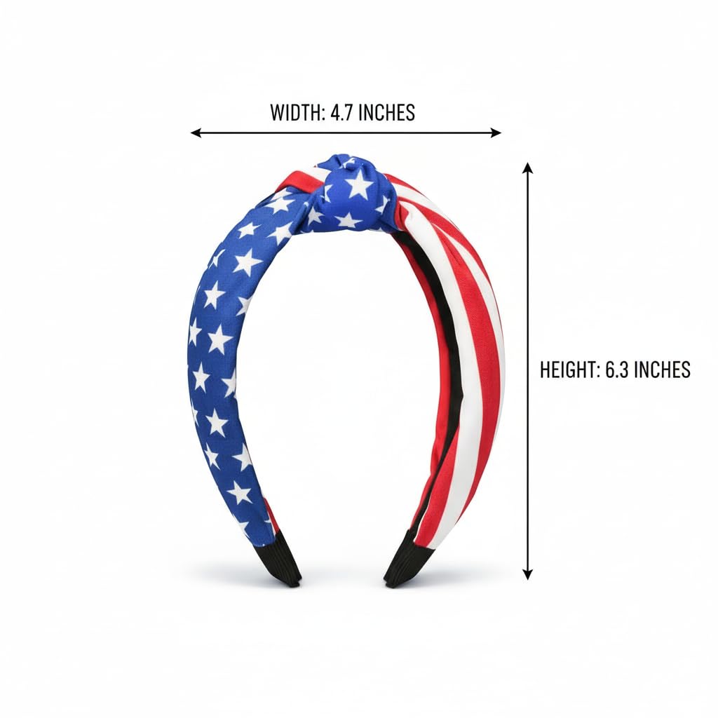 EIOAUY 3 Pack Patriotic Wide Headbands for Women, American Flag Stars Knotted Hair Accessories, 4th of July Independence Day Headbands for Party Holiday