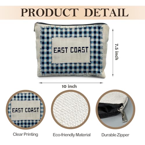 Blue Coast Checkered Beach Makeup Bag - Nautical Cosmetic Pouch for Women, Likjad Blue Beach5