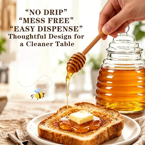 Glass Honey Pot with Dipper Set - 16.9 Oz Honey Dispenser
