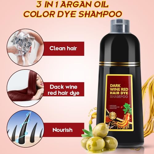 GDRFNP Dark Wine Red Hair Dye Shampoo 3-in-1 for Gray Hair, Herbal Cover Up
