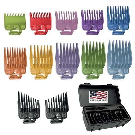 Wahl Clipper Genuine Secure-Fit¢â Attachment Guard Organization Kit with Color Pro Colored Hair Clipper Guide Combs, 14 Piece Premium Storage Kit Hair Clippers, Multicolor - 3291-100