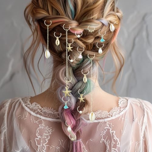 24pcs Gold Seashell Hair Charms & Clips for Braids