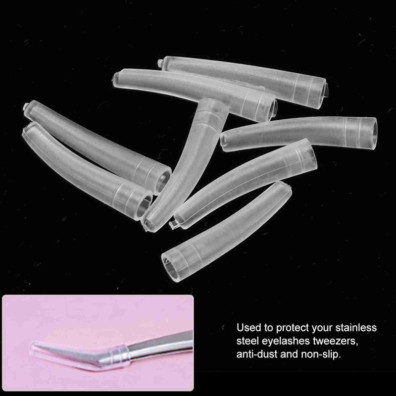 10Pcs Grafting Eyelashes Tips Covers, Non Slip Elbow Tweezers Protective Cover, Soft Silicone Tweezer Point Protectors Cap for Beauty Salon, Makeup College, Transparent