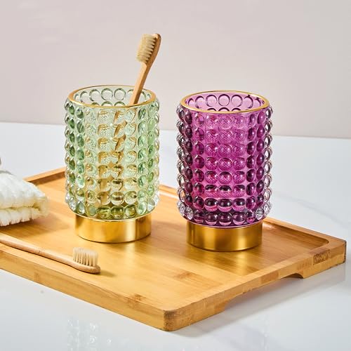 LEICURACE Vintage Glass Makeup Brush Holder, Green Large Desk Organizer