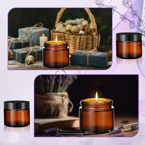 2 oz Amber Glass Jars with Black Lids - 12 Pcs for Candle Making & Storage