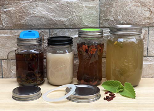 Wide Mouth Mason Jar Lids - Stainless Steel with Silicone Seals (6 Pack)