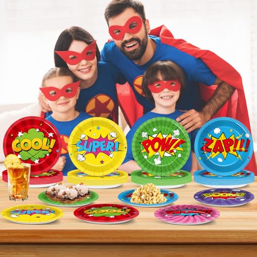 60 Pcs Super Hero Party Paper Plates - 7 Inch Disposable Tableware