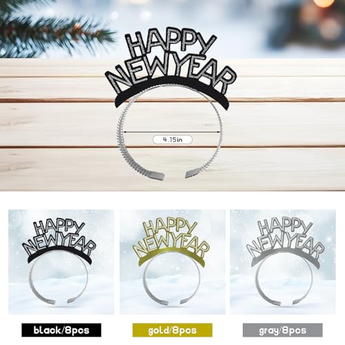 2026 Happy New Year Glitter Headbands - Set of 4 Party Accessories