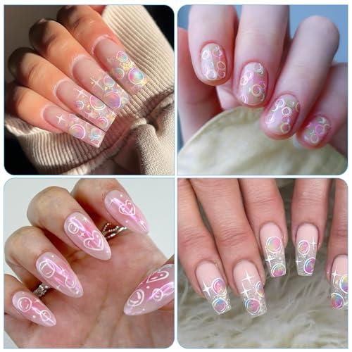 Summer Bubble Holographic Nail Stickers - 2 Sheets Self-Adhesive DIY Manicure