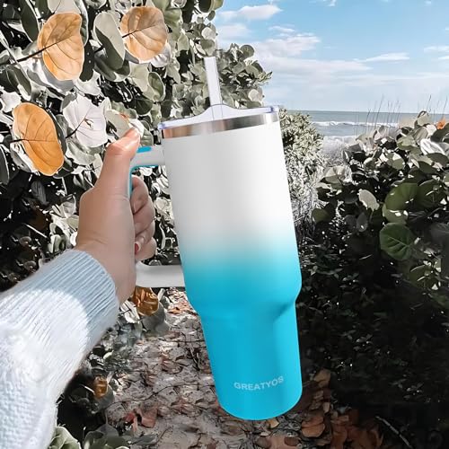 Greatyos 40 oz Insulated Tumbler with Handle & Straw Lid