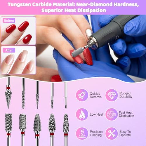 CGBE 10PCS Red Tungsten Carbide Nail Drill Bits Set