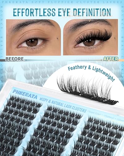 PHKERATA DIY Lash Extension Kit - 144pcs Fluffy C Curl Cluster Lashes
