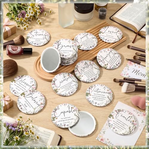 Geelin 36-Pack Mini Christian Compact Mirrors with Bible Verses & Flowers - Inspirational Gifts for Women, Travel Size