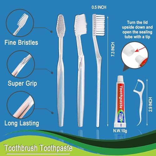 30 Packs Disposable Toothbrushes with Toothpaste & Floss Picks