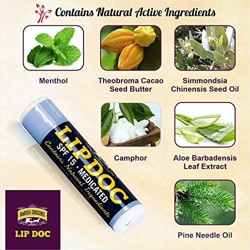Amish Origins Medicated Lip Balm SPF 15 - 0.15 Ounce (Pack of 2) - All-Natural Moisturizer for Chapped Lips