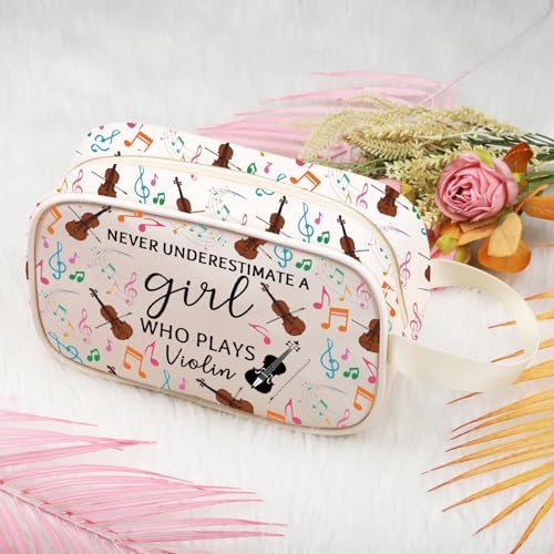 Violin Makeup Bag - Cotton Linen Cosmetic Organizer for Violinists