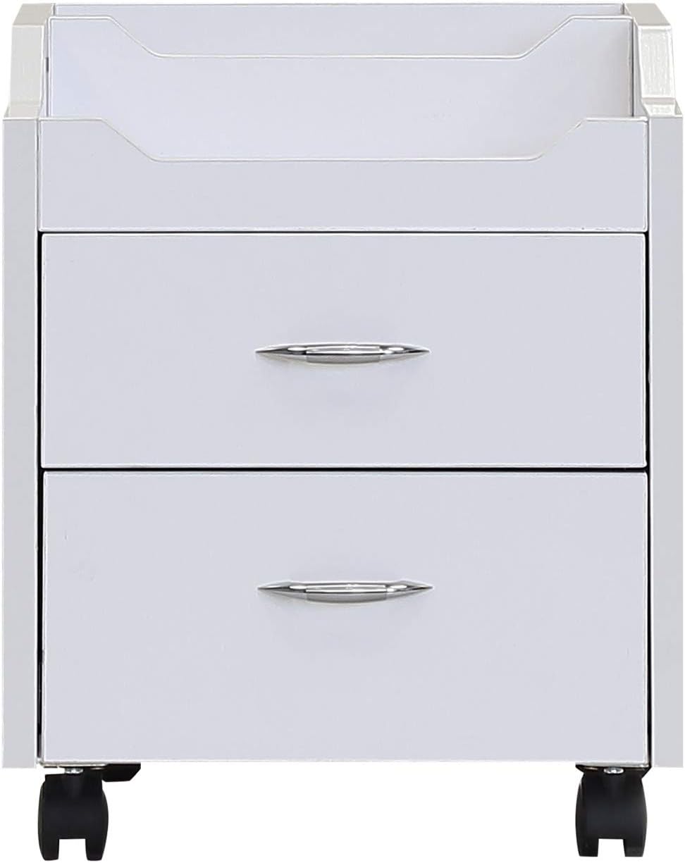 Wood Top Pedicure Cart - Compact Salon Trolley with 2 Utility Drawers & Locking Casters | Easy-to-Clean White Finish