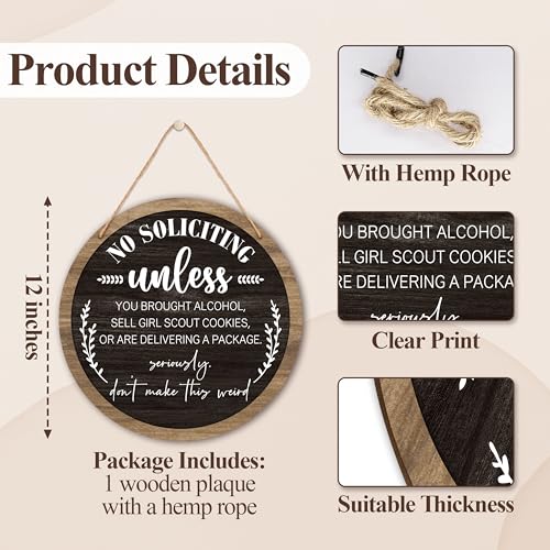 12-Inch Wooden No Soliciting Sign for Front Door - Durable House Decor