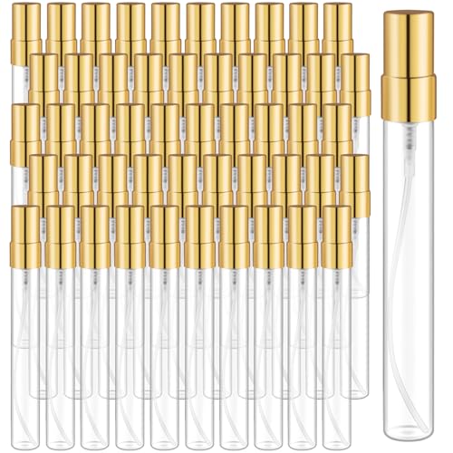 50 Pcs 10ml Fine Mist Glass Spray Bottles with Gold Lids - Refillable Perfume Vials
