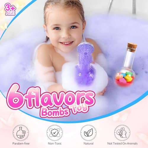 MeCids Magic Potion Bubble Bath Bombs for Kids - Shaped Gems & Stars, Fun Science Gift Set, 6-Pack
