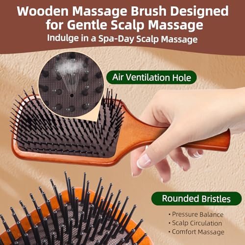 Large Wooden Hair Brush – Detangling Paddle for All Hair Types