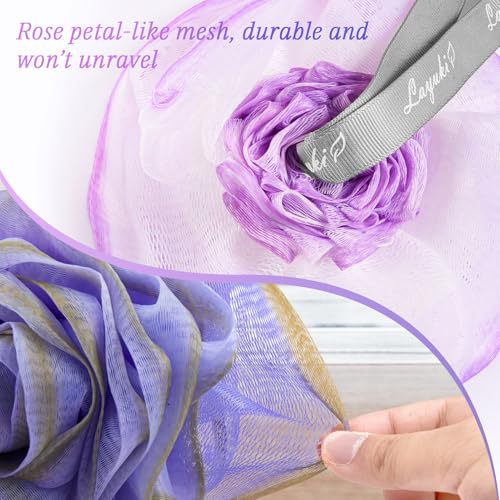 Rose-Shaped Bath Loofah Set of 2 - Elegant Shower Sponge in Purple & Grey