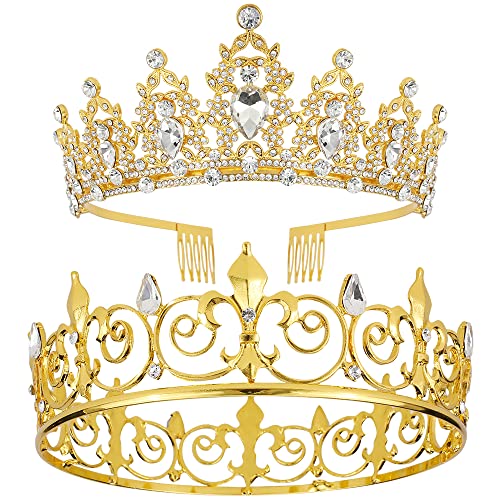 AOPRIE Gold King & Queen Artemis Tiara & Crown for Women & Men