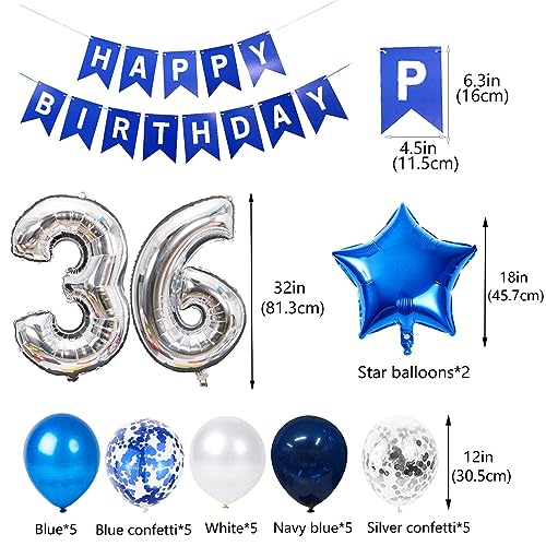 Blue & Silver 36th Birthday Party Decorations Set for Men