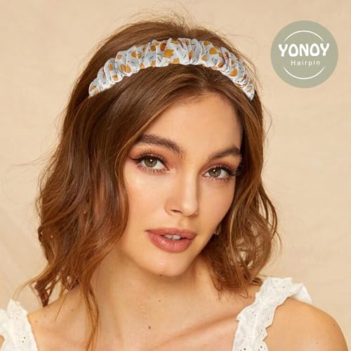 YONOY 7-Piece Fashion Headband Set for Women & Girls, Non-Slip Floral Pearl Wide Headbands (Green)