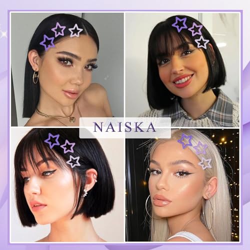 NAISKA Y2K Purple Star Hair Clips - 12 Non-Slip Snap Barrettes
