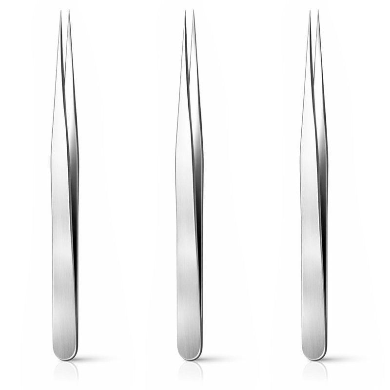 3 Pcs Straight Pointed Tip Tweezers, Needle Nose Tweezer for Craft, Pointed Precision Tweezers for Eyebrows Stainless Steel Eyelash Tweezer for Eyelash Extensions Blackhead Hair Eyebrow Removal