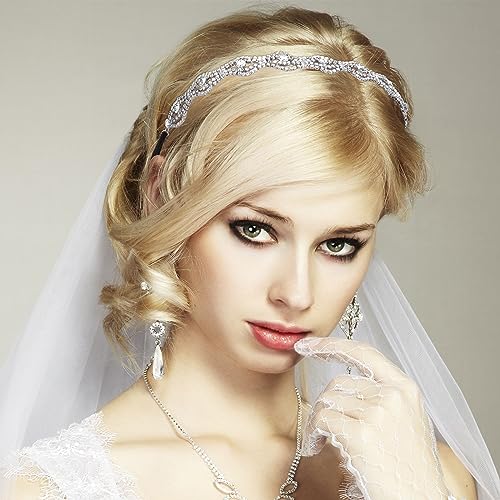2pcs Elastic Rhinestone Wave Headbands for Women - Silver Crystal Hair Band