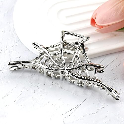 BELSITA Silver Halloween Spider Web Hair Claw Clip - Large, Strong Hold, Trendy Accessory