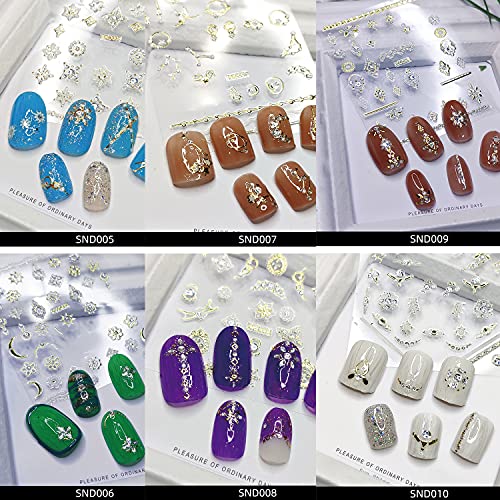 20 Sheets Gold & Diamond 3D Nail Art Stickers, Luxury Self-Adhesive Decals for Nails