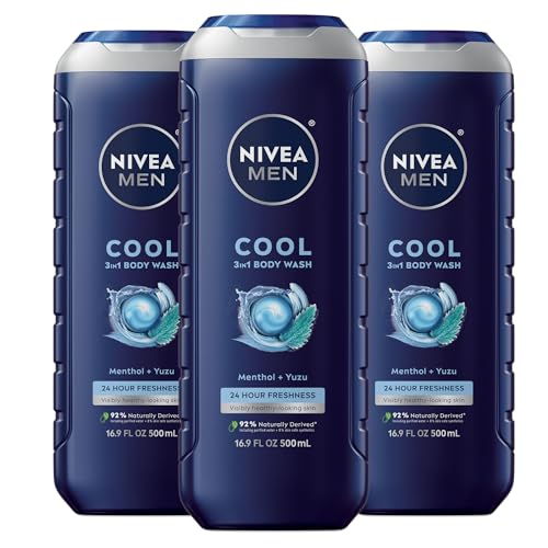 NIVEA MEN Cool 3-in-1 Body Wash Scented Multipack, 3 x 16.9 Fl Oz, Menthol & Yuzu