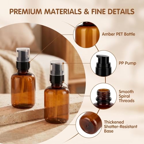 ASTRQLE 120ml Amber Plastic Travel Bottles with Pump Leak-Proof Lotion Dispenser - Set of 2