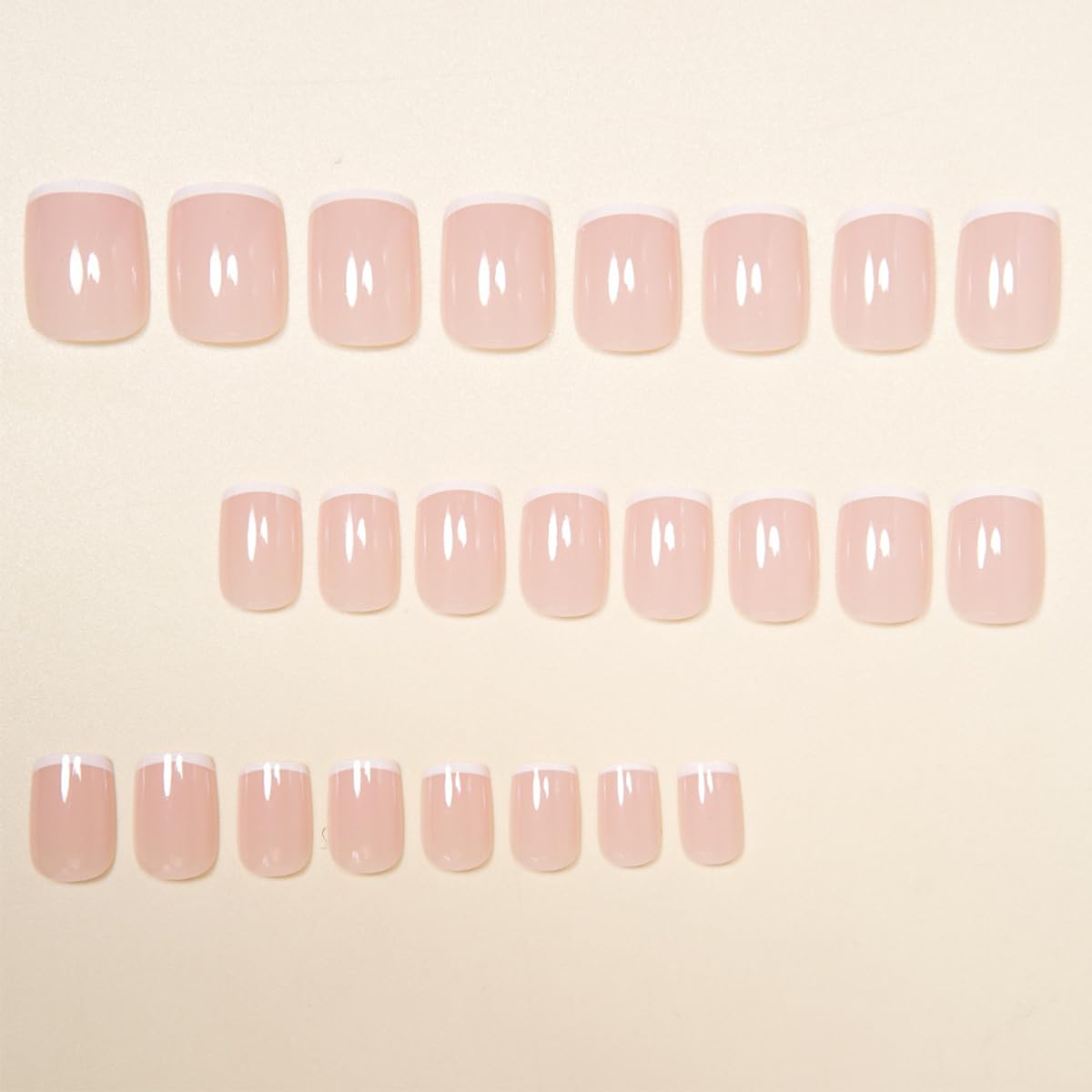 Short Square French Tip Press-On Nails - Glossy Pink & White | 24 Pcs Reusable Acrylic for Salon Quality Nail Art