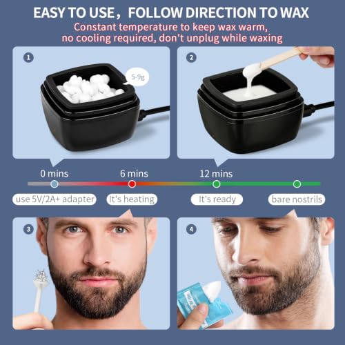 BLUETOP Portable Nose & Ear Hair Waxing Kit with USB Mini Wax Warmer