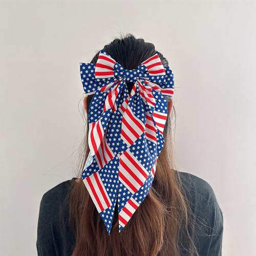 4th of July Oversized Hair Bows, American Flag Ribbon Clips for Women & Girls