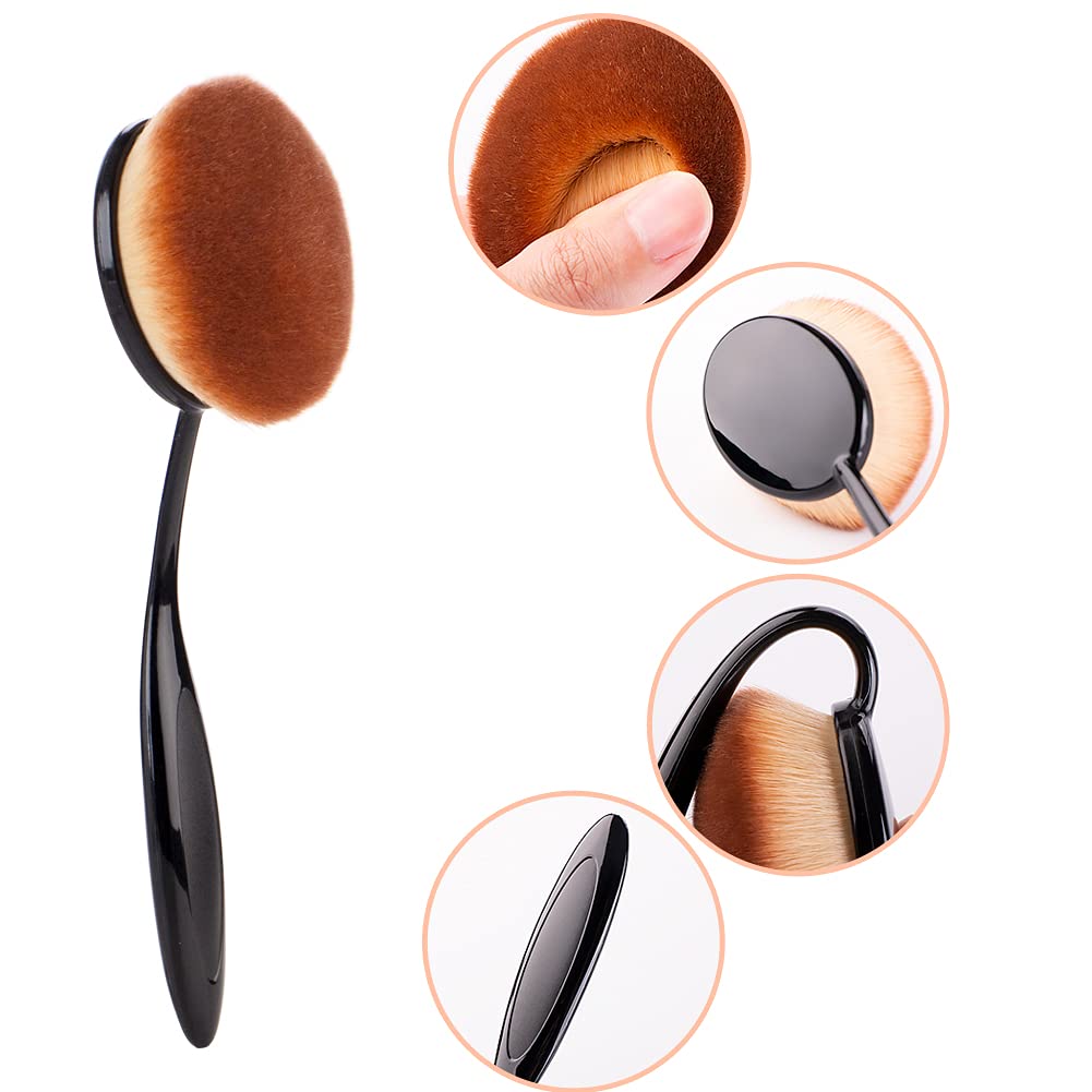 Oval Foundation Brush - Large Toothbrush Design for Flawless Liquid & Cream Application | All Black