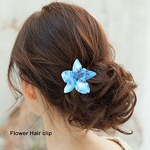 Blue Hawaiian Leis Headband & Flower Necklace Set for Beach Party & Luau